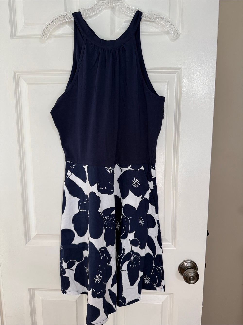 Navy & White Floral Halter Dress